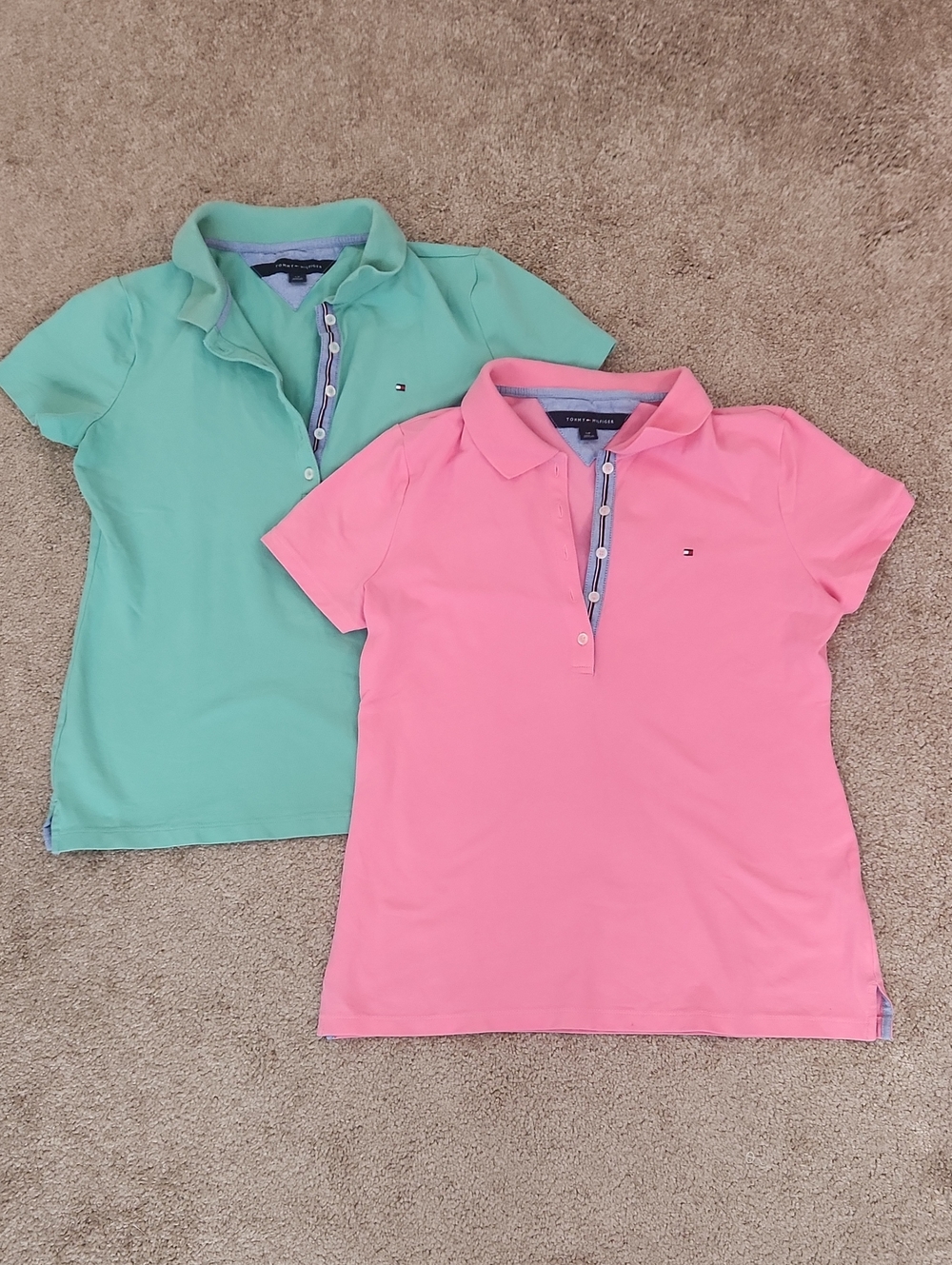 Pair (2) Tommy Hilfiger Slim Fit Stretch Polo Shirts Small Preppy